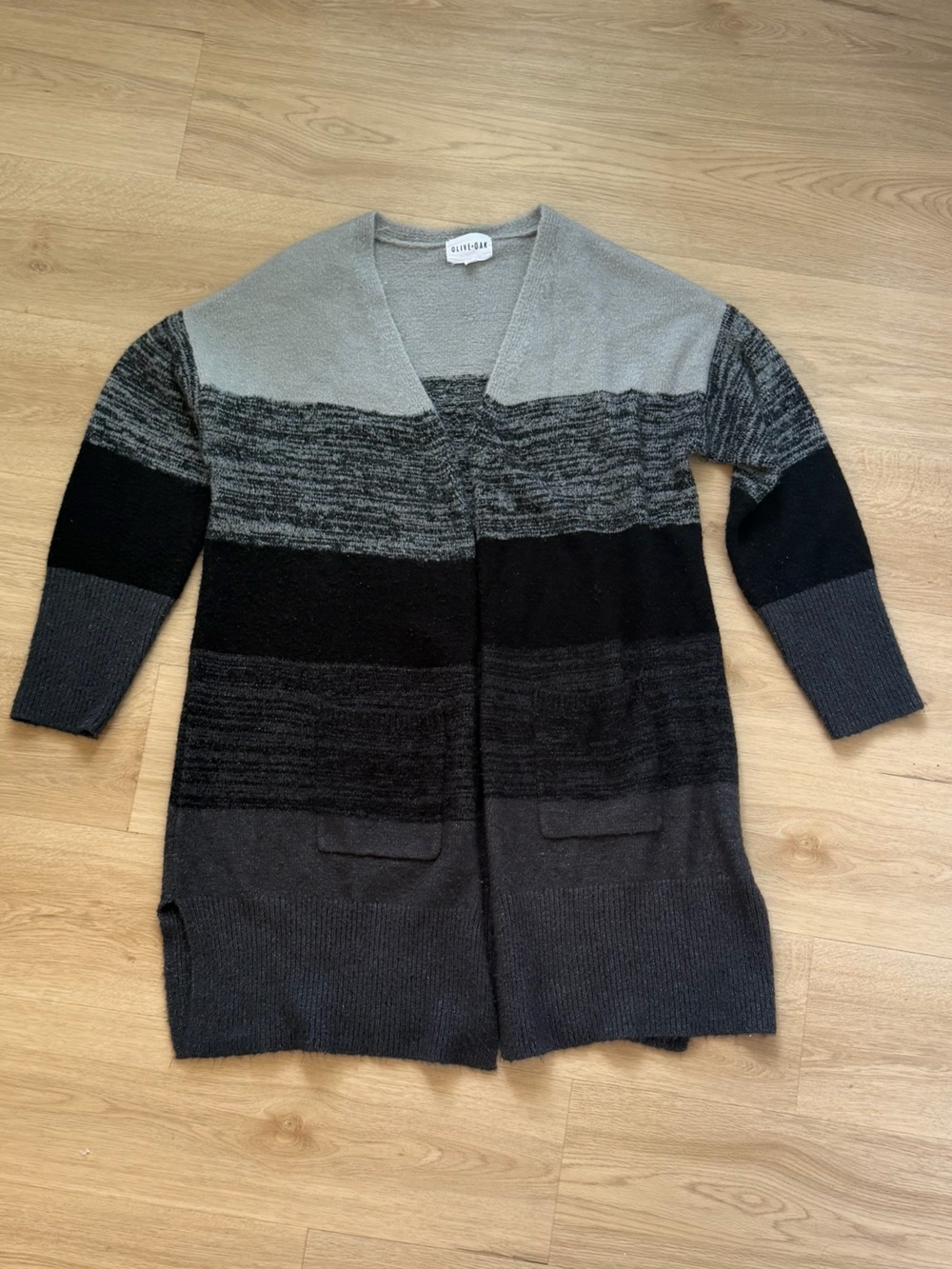 Olive & Oak Gray and Black Striped Open Cardigan